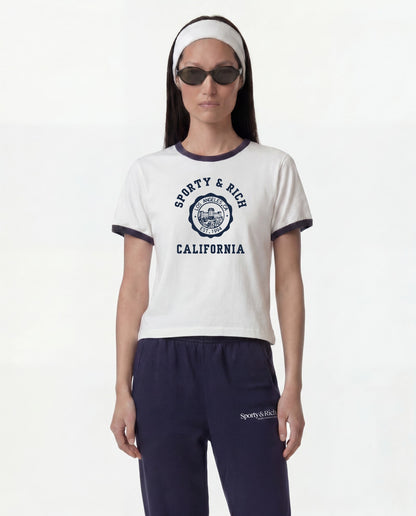 California Emblem Soft Ringer Tee - White/Dark Navy