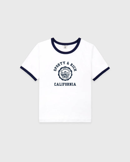 California Emblem Soft Ringer Tee - White/Dark Navy