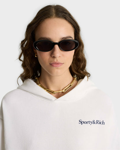 Health Is Wealth Soft Cropped Hoodie - White/Navy