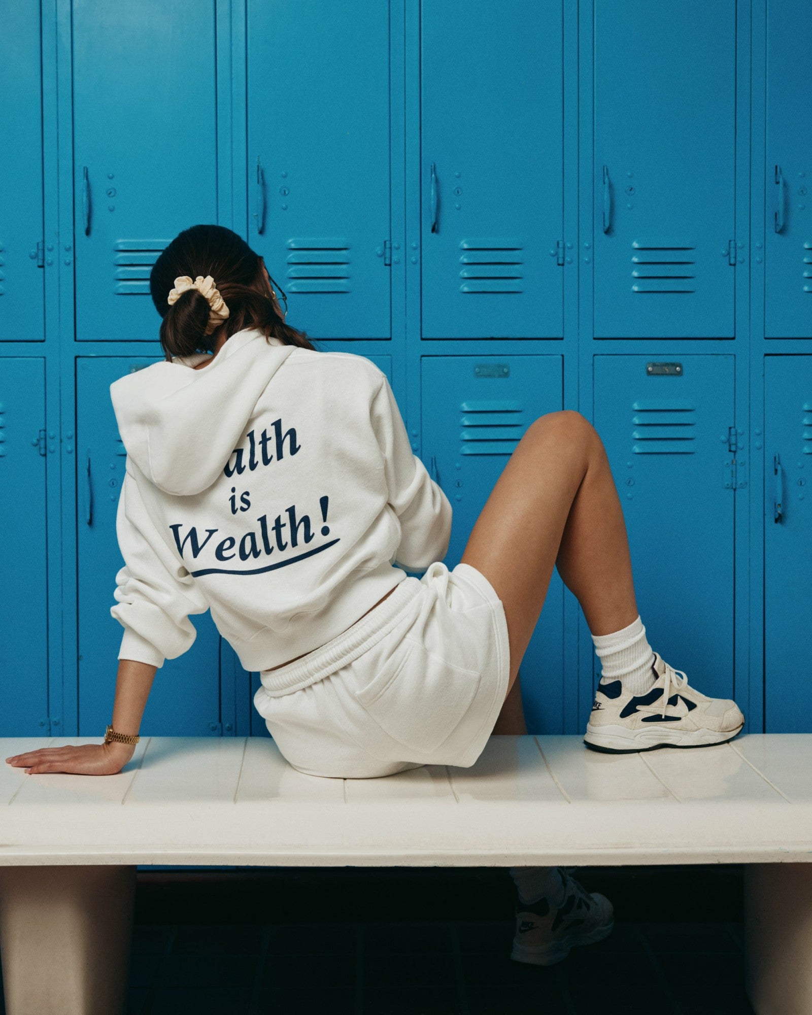 Health Is Wealth Soft Cropped Hoodie - White/Navy