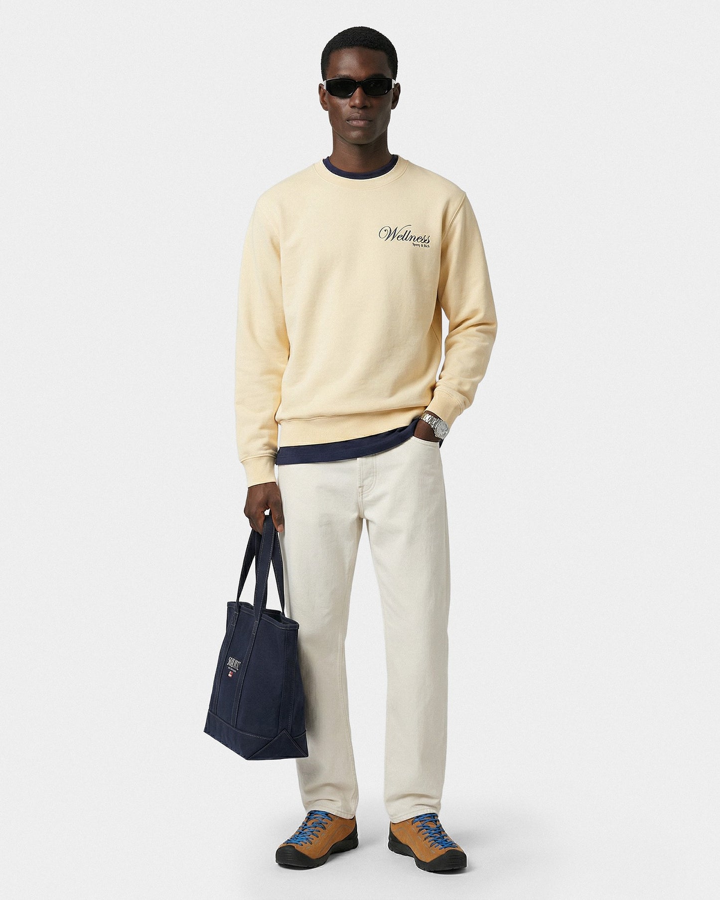 Avenue Crewneck - Almond/Navy