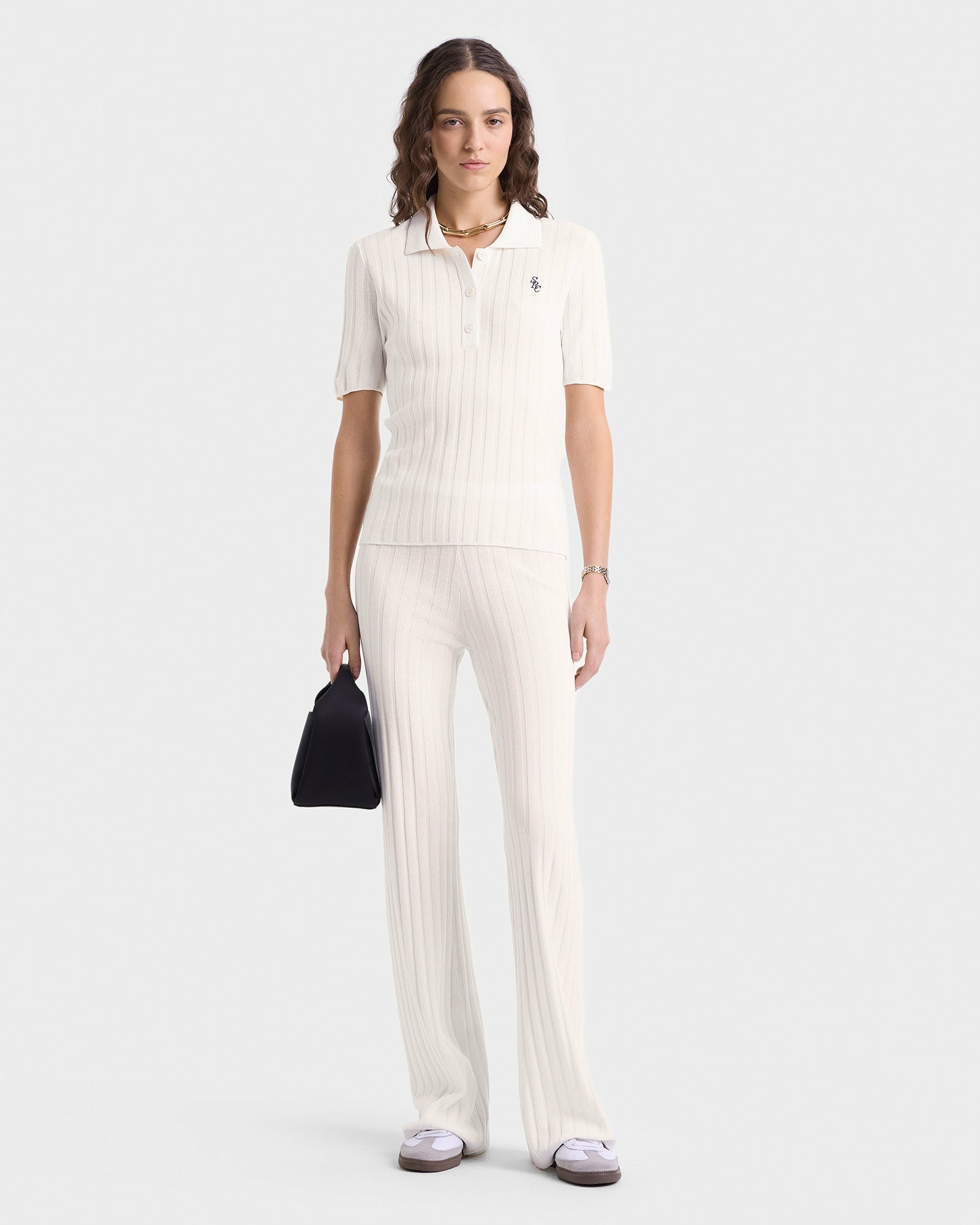 SRC Ribbed Polo - Ecru/Navy