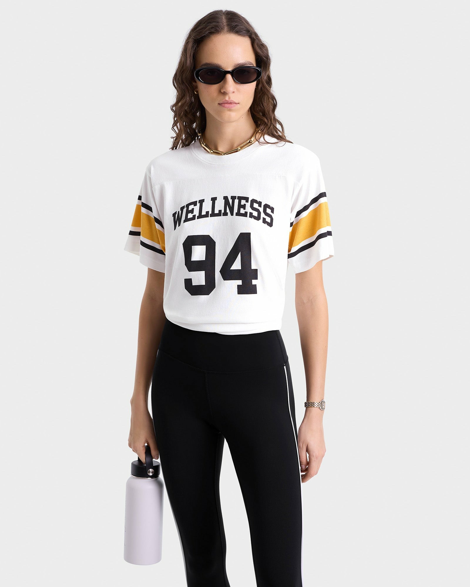 Wellness 94 Rugby Tee - White/Faded Gold/Faded Black