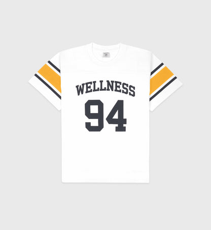 Wellness 94 Rugby Tee - White/Faded Gold/Faded Black