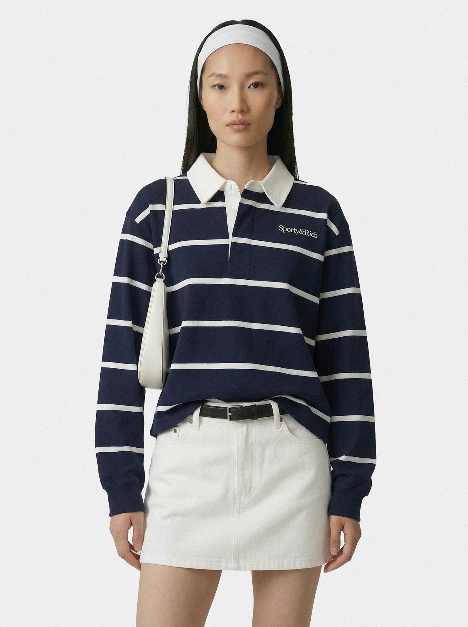 Serif Logo Rugby Polo - Navy/White
