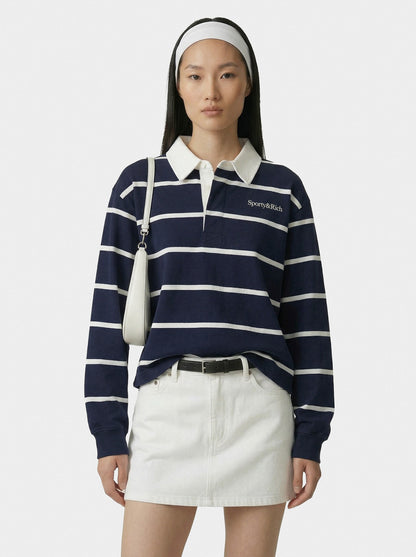 Serif Logo Rugby Polo - Navy/White