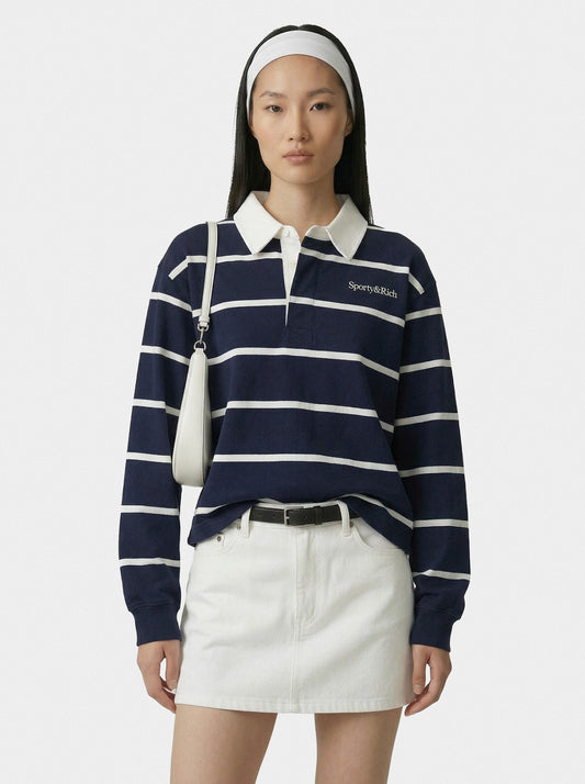 Serif Logo Rugby Polo - Navy/White