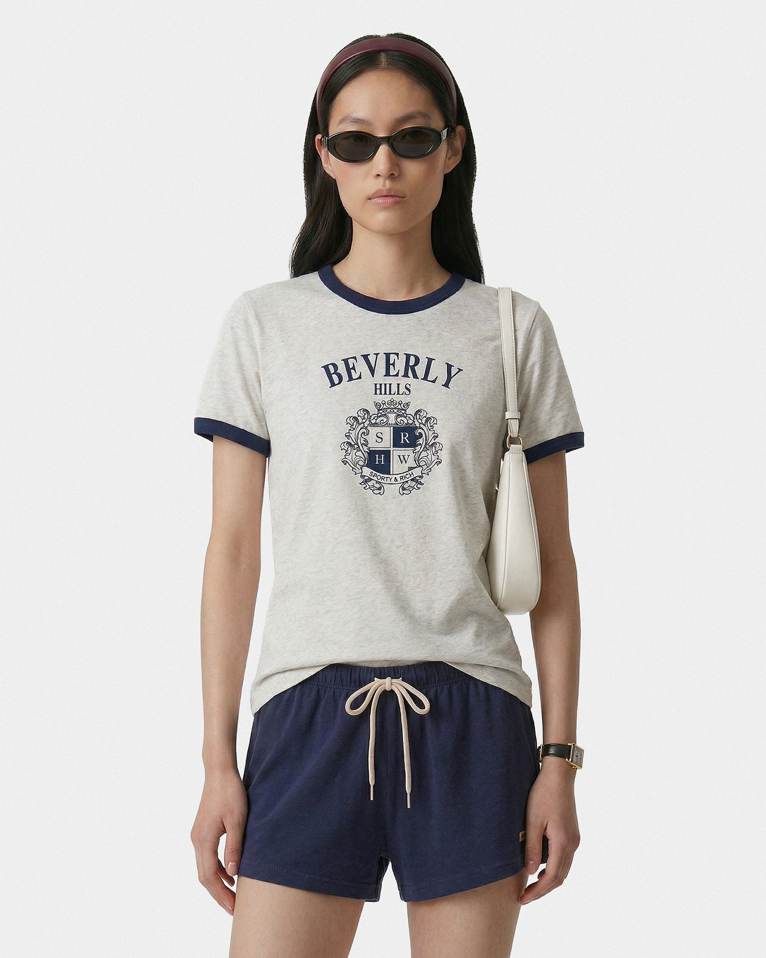 BH Crest Soft Ringer Tee - Heather Gray/Navy