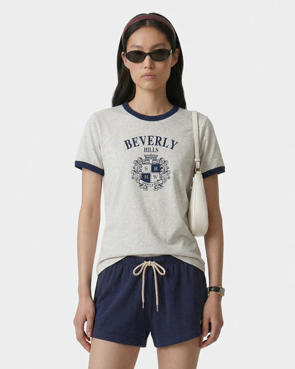 BH Crest Soft Ringer Tee - Heather Gray/Navy