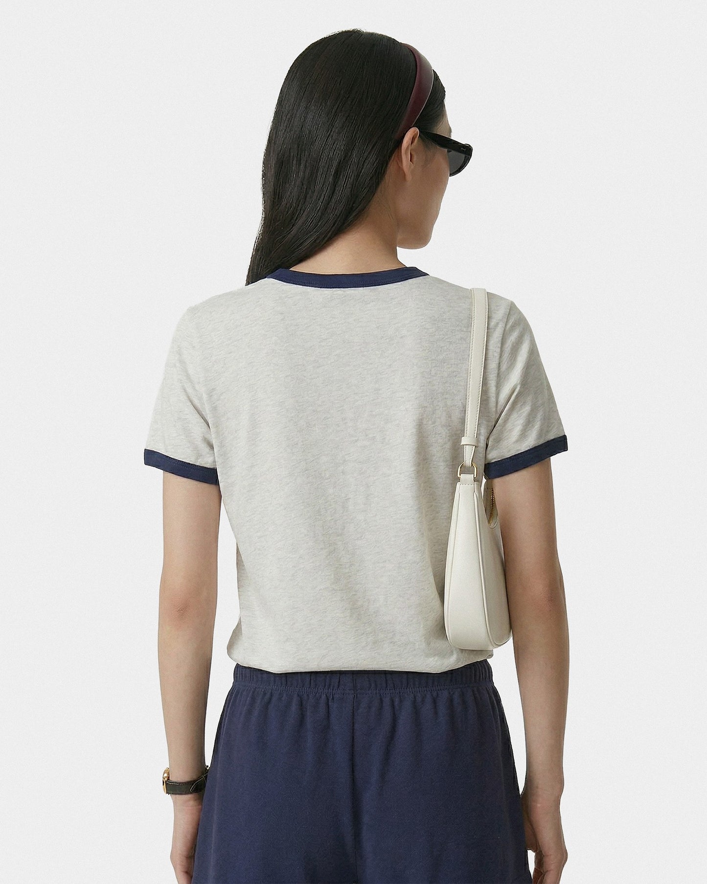 BH Crest Soft Ringer Tee - Heather Gray/Navy