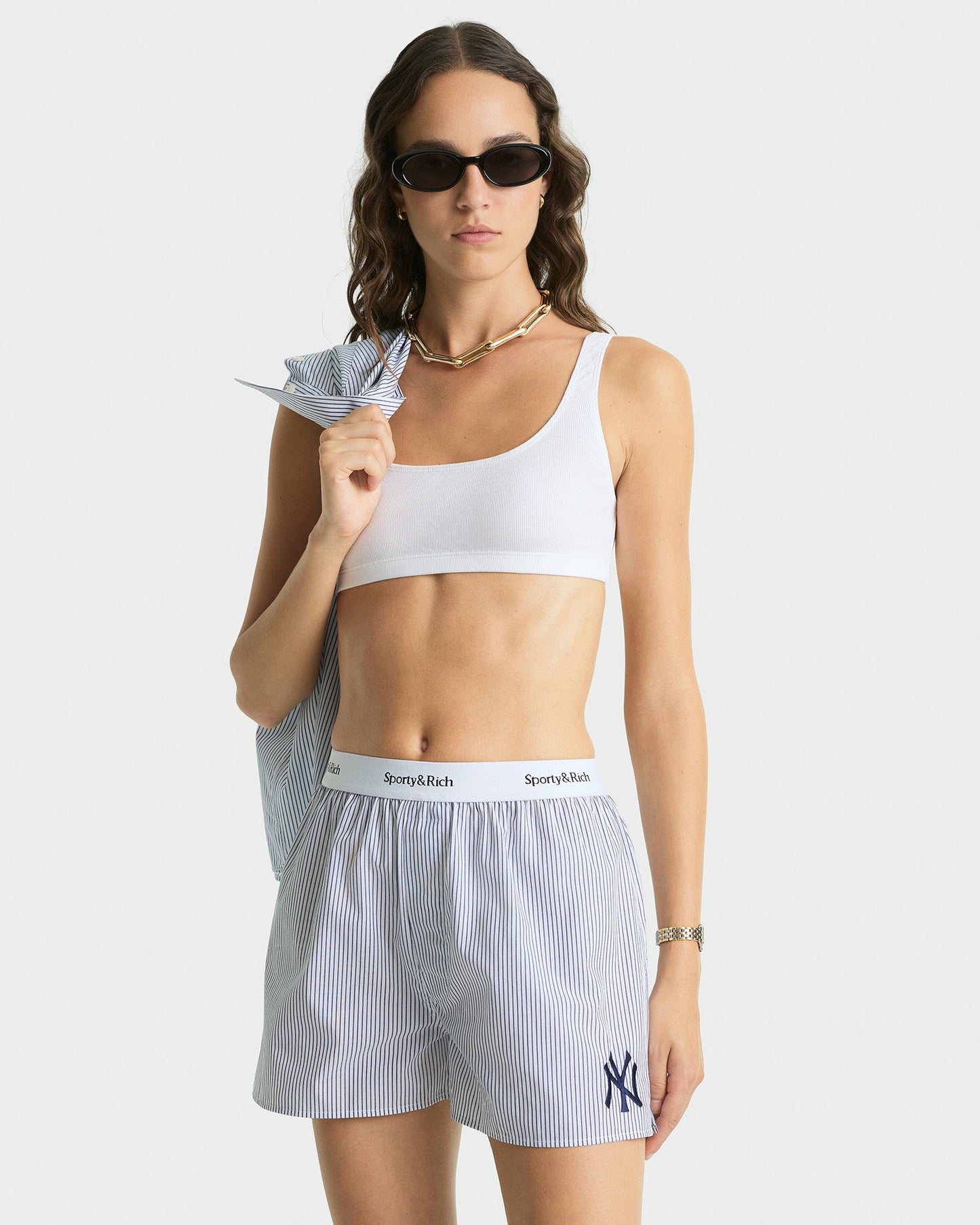 Yankees Serif Boxer Short - Navy Striped