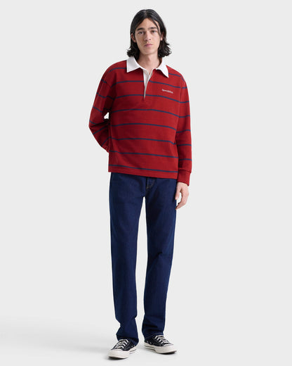 Serif Logo Rugby Polo Men - Merlot/White/Dark Navy