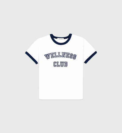Wellness Club Flocked Kids Ringer Tee - White/Navy