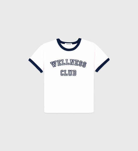 Wellness Club Flocked Kids Ringer Tee - White/Navy