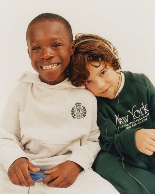 H&W Crest Kids Hoodie - Heather Gray/Forest